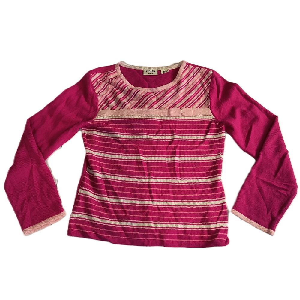 Cato Girls Pullover Sweater Round Neck Striped Long Sleeve Pink Sz M(8/10) G001